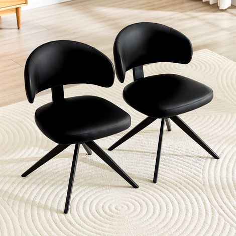 Juego de 2 sillas de comedor modernas con respaldo curvado, asientos de PU acolchados, estructura metálica estable de 4 patas, giratorias, para sala de estar, cocina, oficina (1/5)