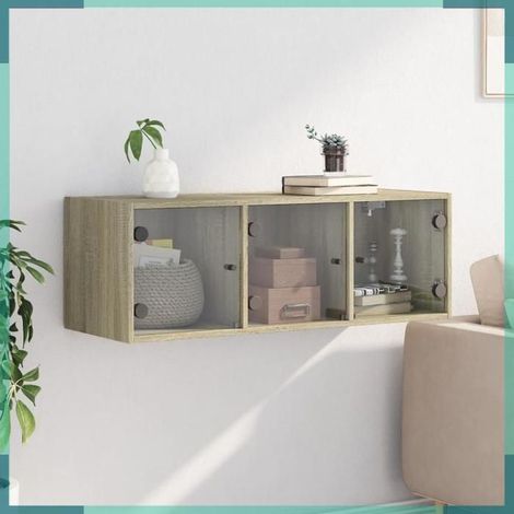 836513 Armoire murale avec portes en verre chêne sonoma 102x37x35 cm (1/5)