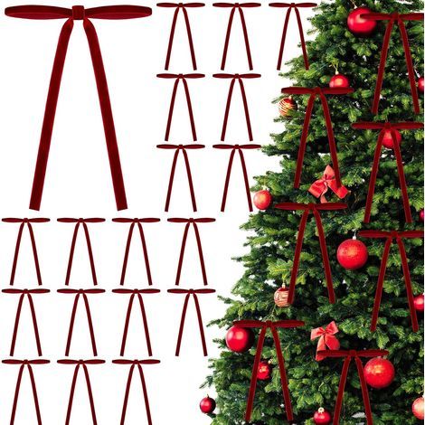 24 dekorative Weihnachtsschleifen, Samtschleifen für Bastelkränze, 5 x 7 Zoll, Schleifen zum Aufhängen am Weihnachtsbaum (1/4)
