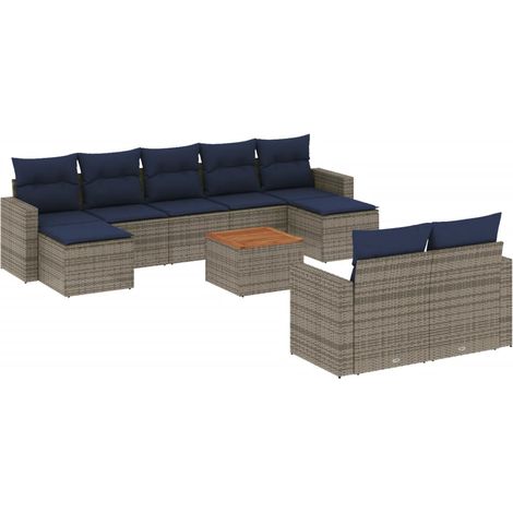 Maison Exclusive - 10-teiliges Gartensofa-Set mit Kissen, grau, P