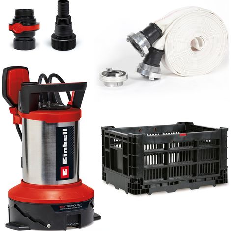 Einhell Flutset GE-DP 7535 N LL (750 W, bis zu Ø 35 mm Fremdpartikelgröße, max. 18.500 L/h Fördermenge, inkl. 10 m Gewebeschlauch, Universaladapter, Kunststoffbox)