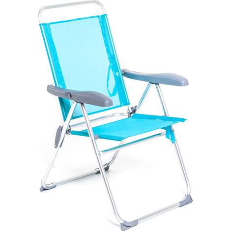 Poltroncina pieghevole Tahiti con braccioli struttura alluminio tub. 22 mm blu