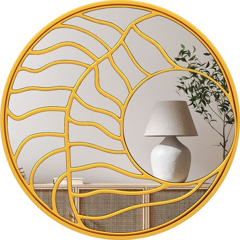 Mioir Mural Rond Ø80 cm, Cadre Irrégulier, 2 Crochets, Vis d'Expansion Incluses, Miroir Décoration Murale pour Salon Chambre Entree Salle à Manger,Or (1/5)