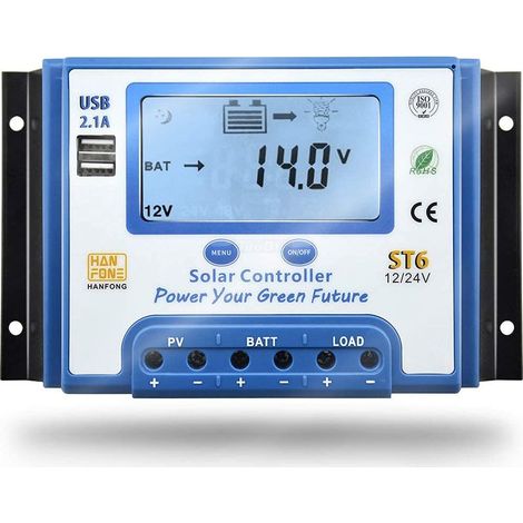 20A 12V/24V Solar-Laderegler mit LCD-Bildschirm und zwei USB-Anschlüssen für Solarbatterien - ST6-20A (1/5)