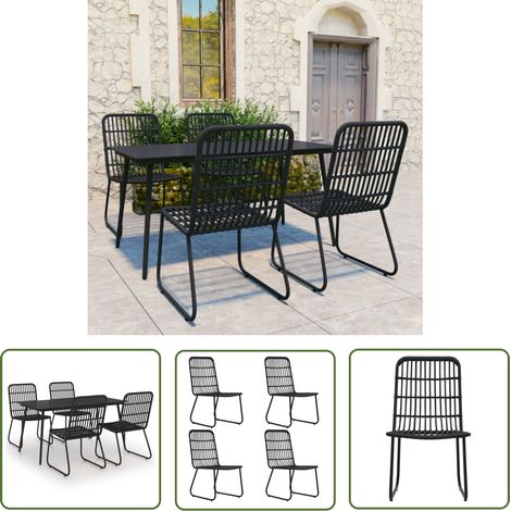The Living Store Ensemble à manger d'extérieur 5 pcs résine tressée et verre - Salon De Jardin - Mobilier De Jardin - Table Et Chaises - Set De Repas Extérieur - Meubles D'extérieur (1/5)