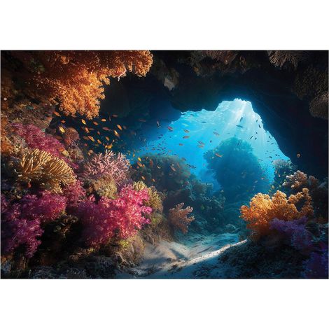 3D Fototapete Ozean Höhle Riff – Großformat Wandtapete 150x105 cm – Für Wohnzimmer & Schlafzimmer