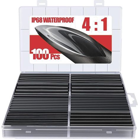 90 mm Kit de Tubo Termorretráctable Impermeable 4:1 - Doble Pared con Revestimiento Adhesivo - Negro - 100 Piezas (1/5)