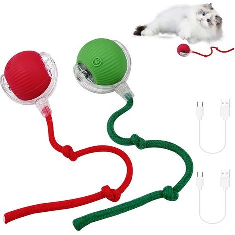 Paquete de 2 juguetes interactivos para gatos, pelota rodante eléctrica, juguete automático eléctrico para gatos, pelota rodante (rojo + verde) (1/5)