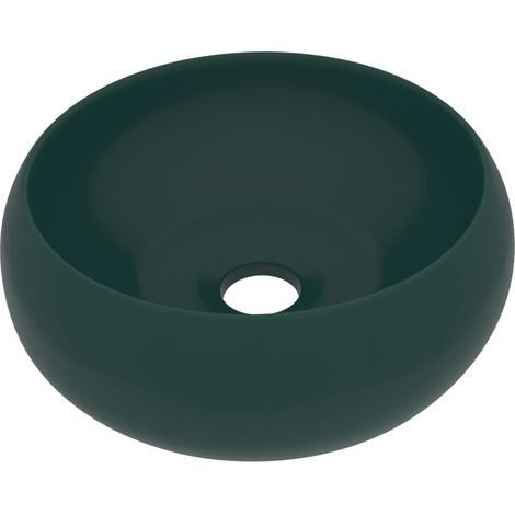 Lavabo da appoggio rotondo di lusso lavabo da bagno lavello da cucina guardaroba arredamento per la casa 40 x 15 cm ceramica verde scuro opaco 020002745