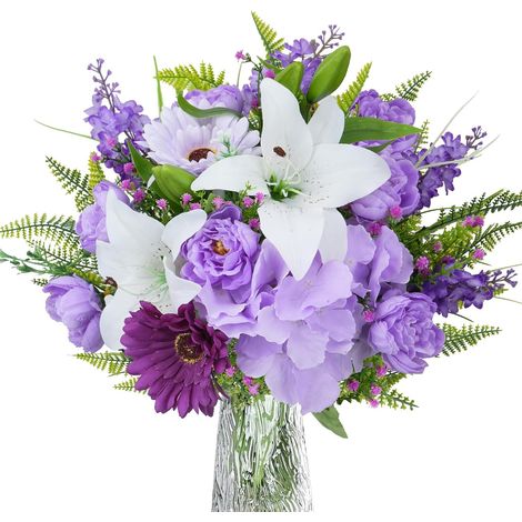 Fleurs Artificielles Pivoine Lys Gerbéra Violet en Soie (1/5)