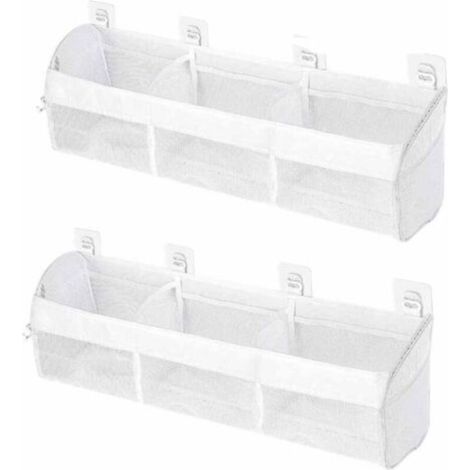 2PCSSac de rangement pour jouets de bain. blanc. adapté aux baignoires et salles de bain. Sac à trois compartiments. idéal pour ranger jouets. gel douche. shampoing. etc.