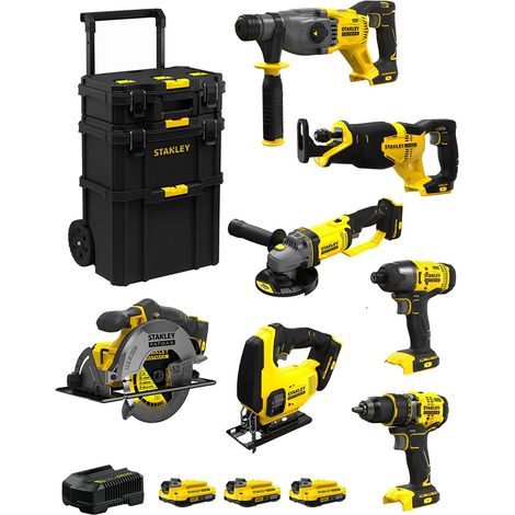 STANLEY FatMax Kit SVK704 (SFMCH900 + SFMCG400 + SFMCD720 + SFMCF800 + SFMCS500 + SFMCS600 + SFMCS300 +3x2,0Ah +Cargador +Carro) (1/5)