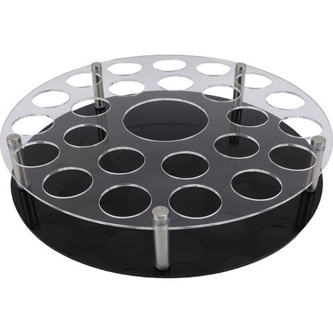 Présentoir à verres en acrylique 25 trous avec emplacement central pour bouteille, plateau de service robuste diamètre 30cm pour bar et fêtes (1/5)
