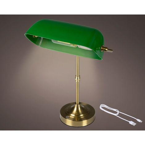 Lampada da tavolo LED ricaricabile modello banker 15,5 x 26 x 37 cm verde/oro Peraga Christmas