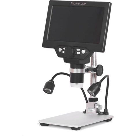 Eosnow G1200 Digitalmikroskop 7 Zoll großer Farbbildschirm Basis LCD-Anzeige 12MP 1-1200X Continuous Amplification Lupe mit Aluminiumlegierständer mit zwei Fülllichtern