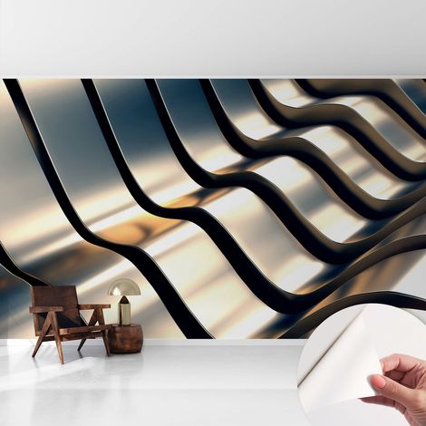 Papier peint adhésif décoratif pour salon chambre et cuisine Facile à poser avec colle Vagues métalliques 416x254 cm (1/5)