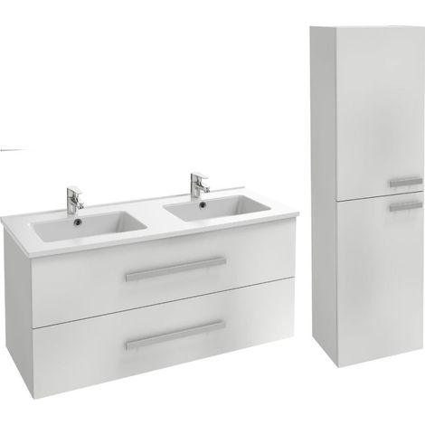 Meuble double vasque 120 cm JACOB DELAFON Ola up + colonne de salle de bain blanc (1/4)