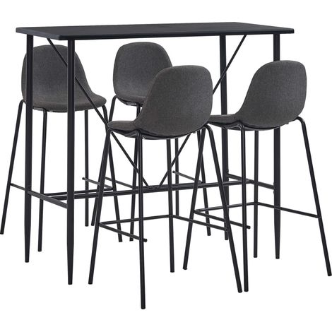 Maison Chic – Ensemble table haute avec 4 tabourets – MDF noir avec revêtement PVC – Dimensions table 120x60x110cm – Chaises tissu gris foncé ergonomiques (1/5)