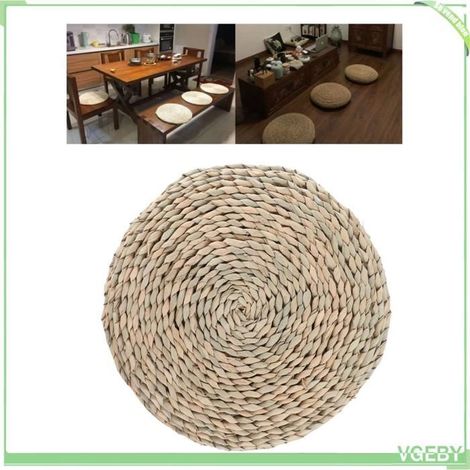 Coussin rond - FAF EICY - Kaki1 - paille naturelle (coques de maïs/joncs) - doublure soie - 30x30 cm (1/5)