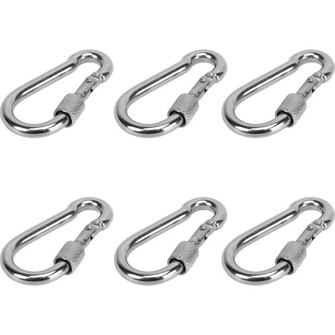 Lot de 6 clips à ressort, en acier inoxydable, grande capacité de charge, clips de connexion porte-clés, adaptés au camping, 5 mm. (1/5)
