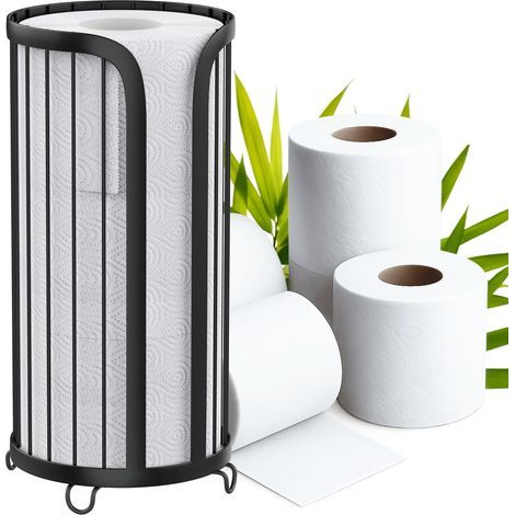 Porte Papier Toilette sur Pieds - en Métal Noir Mat - Jusqu’à 3 Rouleaux - Taille Compacte - Range Papier WC - Support Rangement Rouleaux PQ Vertical (1/5)