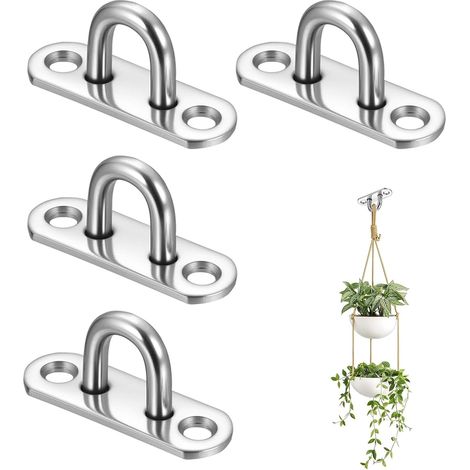 Lot de 4 Pontets M5 Inox à Oeillets, Plaque Oculaire de Fixation pour Crochet, Accessoire de Levage pour Camping, Bateau, Suspension d'Objets, Anneau d'Ancrage pour Atelier (45 x 15 x 20 mm) (1/5)