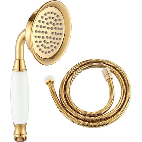 Pommeau de douche traditionnel doré de 3,85 pouces avec tuyau de 1,5 (1/5)