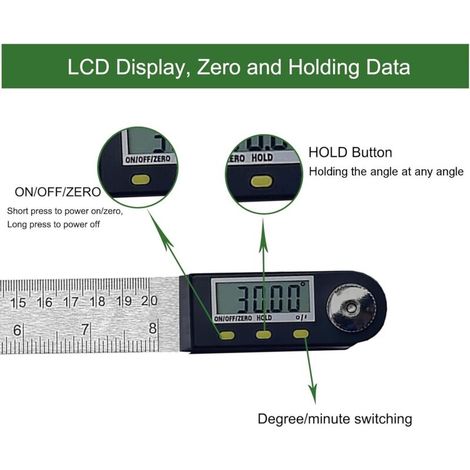 Rapporteur numérique en acier inoxydable avec fonctions de maintien des données et de remise à zéro, écran LCD - 1 pièce (1/3)