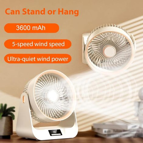 Ventilateur de bureau portable avec fonction minuterie, 5 vitesses de ventilation, rechargeable et angle réglable (1/5)