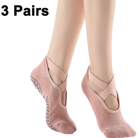 Lot de 3 paires chaussettes yoga, antidérapantes avec sangles, pour Pilates, ballet, danse, entraînement pieds nus femmes (1/5)