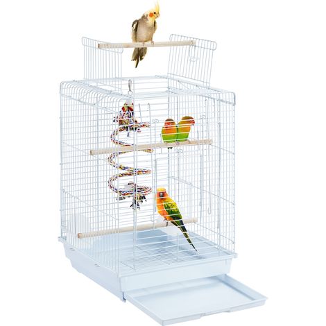 Yaheetech – Cage à oiseaux 40,3 x 40,3 x 58 cm – Métal et plastique – Jouet inclus – Espacement des barres 1,5 cm – Pour perruches et canaris