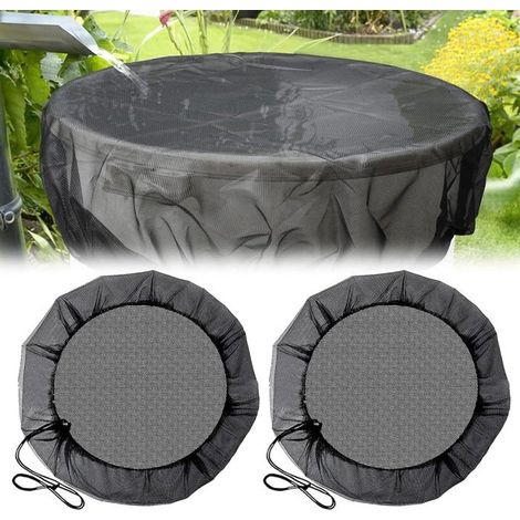 2 Pièces Filet pour Citerne de Pluie - 95 cm - Filet de Protection pour Tonneau de Pluie avec Cordon de Serrage Réglable - Noir (1/4)