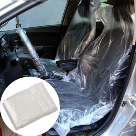 Lot de 100 housses de siège de voiture jetables en plastique étanche à la poussière (1/3)