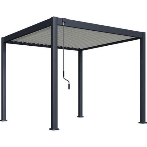 Pergola bioclimatique - 3 x 3 m - 9 m² - Structure aluminium anthracite et lames toiture acier blanches (1/5)