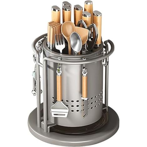 Porte-couteaux rotatif à 360° pour comptoir, porte-ustensiles pour cuisine, pot à ustensiles de cuisine multifonction pour rangement d'ustensiles de cuisine, support rotatif pour ustensiles de cuisine (1/5)
