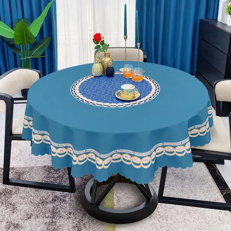 Nappe ronde 160 Bonheur familial bleu tissu textile anti-huile amélioré convient pour table ronde diamètre 100-120 cm 30 × 30 × 30 cm 1 kg – Livraison gratuite