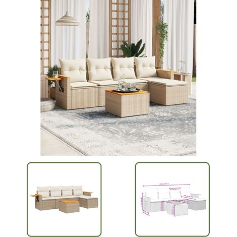 The Living Store 6-tlg. Garten-Sofagarnitur mit Kissen Beige Poly Rattan - Gartenmöbel Set - Gartensorte - Lounge Möbel - Outdoor Sofa - Rattan Gartenmöbel (1/3)
