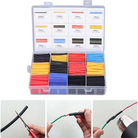 Set mit 780 wärmeschrumpfenden Isolierschläuchen für Heimwerkerarbeiten im Bereich der Elektroinstallation, zum Schutz von Drähten und Kabeln. (1/5)
