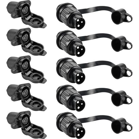 5 pièces Prise de remorque 3 broches 12 V, prise 3 broches, connecteur plat à trois broches, adaptateur à trois broches pour camion, VR, voiture, caravane, tracteur, remorque, machines agricoles (1/5)