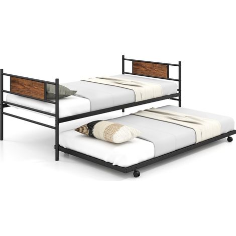 Single Metal Daybed Sofa Bed Dual-use Guest Bed W/ Pull-out Trundle Space Saving (1/5)