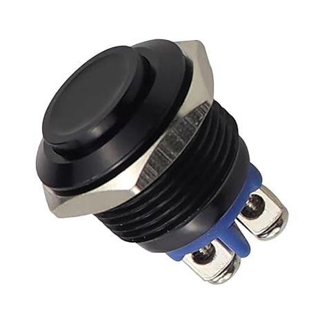 Boutons Poussoirs 220V Momentanés 16mm, Interrupteur Poussoir Rond en Métal Étanche,Bouton de Démarrage Rond Auto Réinitialisation,Commutateurs à Boutons Poussoirs Momentanés,Noir (1/5)