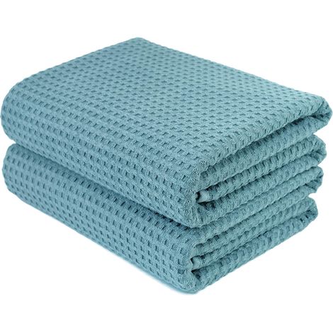 Juego de 2 toallas de baño de microfibra - Secado rápido/Sin forro - Tejido de nido de abeja - Verde - 70 x 140 cm (1/5)