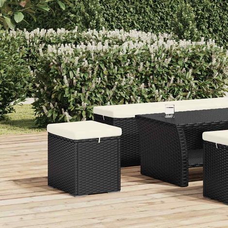 vidaXL Pouf avec coussin noir 40x30x40 cm résine tressée (1/5)