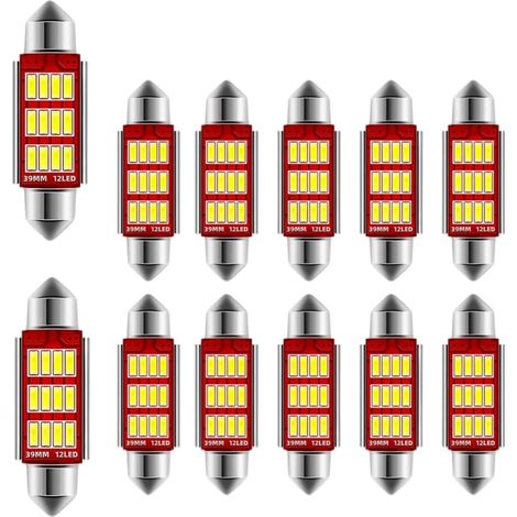 12 Pack 39mm Festoon LED Car Bulb,500LM LED Dome Reading Xenon White Bulbs Car Interior Light Replacement No Polarity 12 SMD 4014