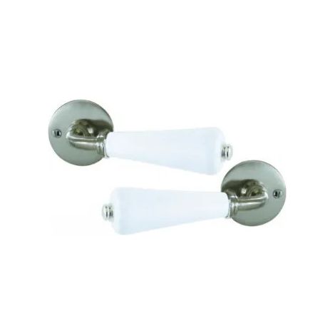 Ensemble de béquilles doubles canon en porcelaine blanche sur rosace nickel satiné.