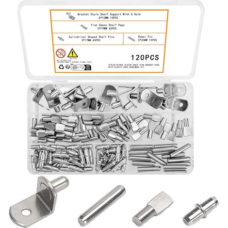 120 Pcs Taquet Etagere, 5mm 6mm Chevilles de Support d'étagère, Support Etagere, Taquets pour étagères, Support étagère pour Armoire, Placard étagère en Verre, 4 Styles (1/5)