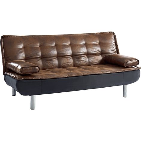 Vente-Unique – Canapé convertible 3 places clic-clac en microfibre vieilli marron – Garnissage mousse polyuréthane – Largeur couchage 115 cm – Charge max 360 kg