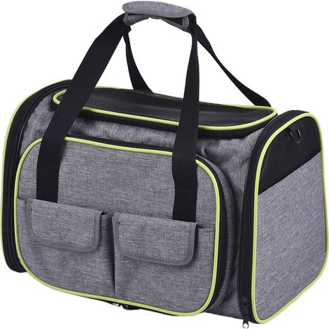 Sac d'extension portable pour animaux de compagnie Cage pour chien Teddy Cage pour chat Grand espace Tissu Oxford 600D respectueux de l'environnement Gris + Vert Côté Taille L (1/5)