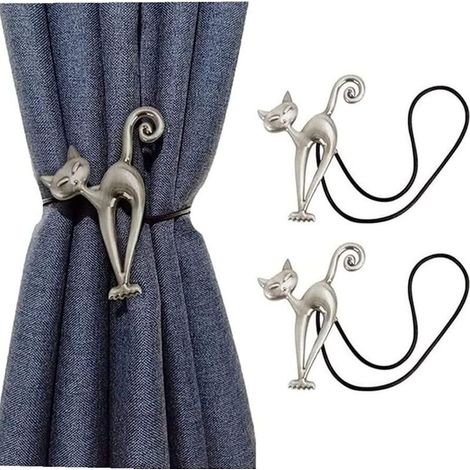 2Pcs Embrasse à Rideaux Magnétique Attache Rideau Aimanté Boucle de Rideau Magnifique Clip Rideau en Motif de Chat Accessoires pour Rideaux pour Maison Salon Chambre Bureau (1/3)
