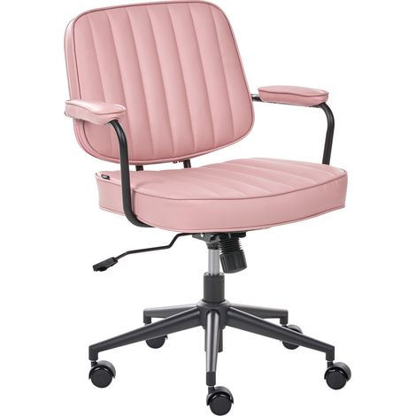 Silla de oficina retro de piel sintética con respaldo giratoria ajustable rosa pastel Berne (1/5)
